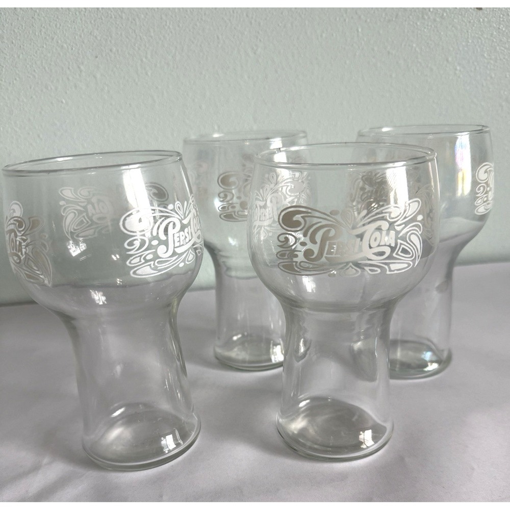 Vintage 1970's Pepsi-Cola Pedestal Fountain Glass Set (4) Collector